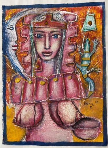 Schilderij getiteld "La Reina purpura" door Oscar Franco, Origineel Kunstwerk, Olie