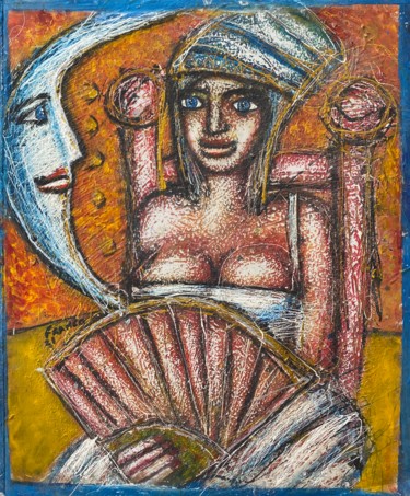 Malerei mit dem Titel "La Luna y el Trono" von Oscar Franco, Original-Kunstwerk, Acryl