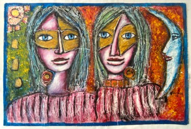Pintura titulada "Hermanas de Oro" por Oscar Franco, Obra de arte original, Acrílico