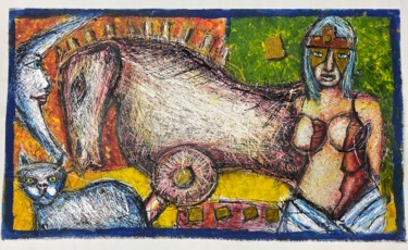 Malerei mit dem Titel "Troja contra la Lun…" von Oscar Franco, Original-Kunstwerk, Acryl