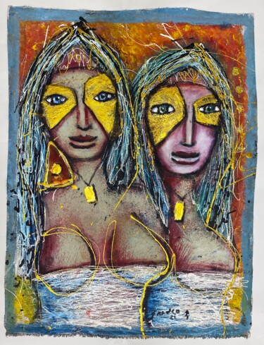 Schilderij getiteld "Las Hermanas de Oro" door Oscar Franco, Origineel Kunstwerk, Acryl