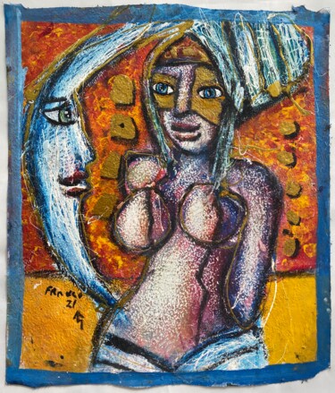 Painting titled "La Luna Asustada" by Oscar Franco, Original Artwork, Oil