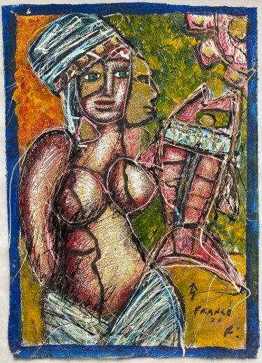 Peinture intitulée "Cabeza Geméla" par Oscar Franco, Œuvre d'art originale, Huile