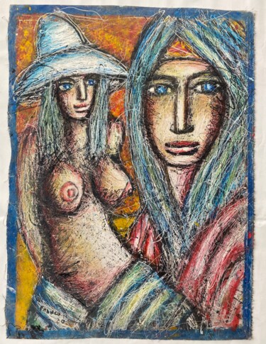 Malerei mit dem Titel "Mirada Seria" von Oscar Franco, Original-Kunstwerk, Öl