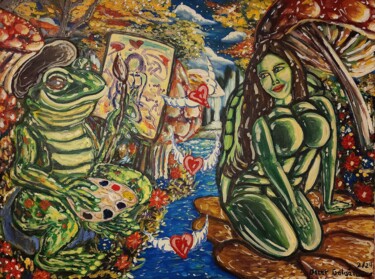 Картина под названием "El encuentro casual" - Oscar Galvan, Подлинное произведение искусства, Акрил Установлен на Деревянная…