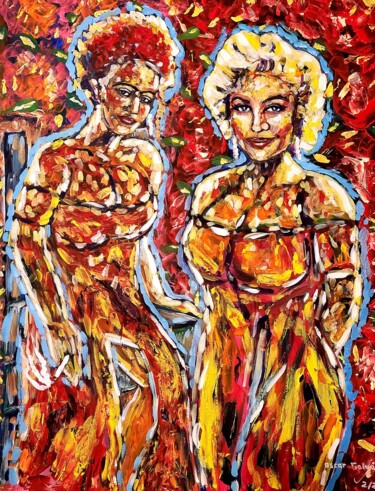 Картина под названием "La Frida y Marylin…" - Oscar Galvan, Подлинное произведение искусства, Акрил Установлен на Деревянная…