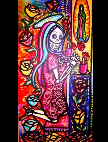 Painting titled "" La Muertita Rezan…" by Oscar Galvan, Original Artwork, Oil