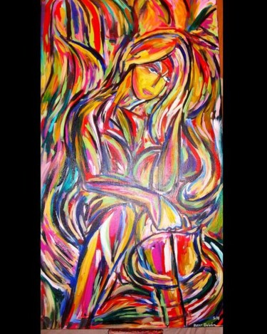 Painting titled "La Mona Pensativa" by Oscar Galvan, Original Artwork