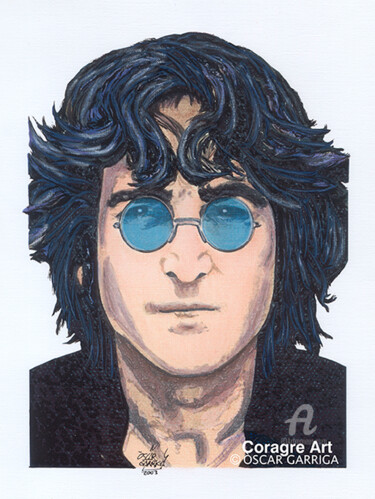 Digital Arts με τίτλο "John Lennon" από Òscar Garriga (Coragre Art), Αυθεντικά έργα τέχνης, Μελάνι