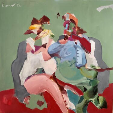 Pittura intitolato "pareja en sofa 1" da Óscar Luis Leonor De Frutos, Opera d'arte originale, Acrilico