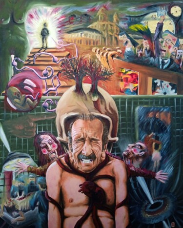 Картина под названием "Crise" - Oscar Olarte, Подлинное произведение искусства, Масло Установлен на Деревянная рама для носи…