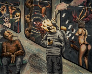 Pintura titulada "Voyage souterrain" por Oscar Olarte, Obra de arte original, Acuarela Montado en Cartulina