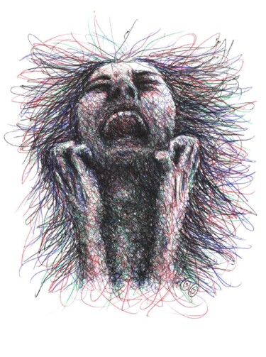 Drawing titled "Le cri 19" by Oscar Olarte, Original Artwork, Ballpoint pen Mounted on Cardboard