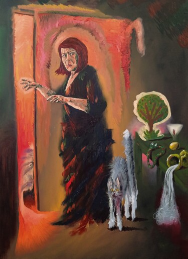 Schilderij getiteld "Witchcraft" door Oscar Olarte, Origineel Kunstwerk, Olie Gemonteerd op Frame voor houten brancard