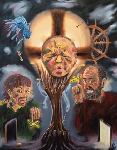 Картина под названием "The Ritual of Etern…" - Oscar Olarte, Подлинное произведение искусства, Масло Установлен на Деревянна…