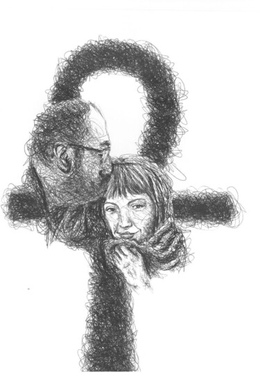 Drawing titled "Eternal kiss" by Oscar Olarte, Original Artwork, Ballpoint pen