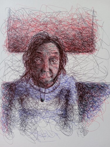Drawing titled "Sick mother" by Oscar Olarte, Original Artwork, Ballpoint pen Mounted on Cardboard