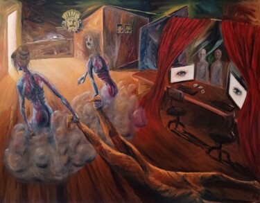 Peinture intitulée "Chasse aux sorciers" par Oscar Olarte, Œuvre d'art originale, Huile Monté sur Châssis en bois