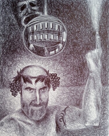 Drawing titled "Upside down" by Oscar Olarte, Original Artwork, Ballpoint pen Mounted on Cardboard
