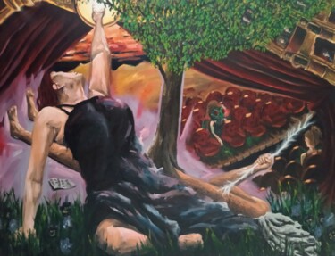 Painting titled "Acte 3" by Oscar Olarte, Original Artwork, Oil Mounted on Wood Stretcher frame