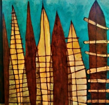 Painting titled "Montañas" by Oscar Londoño, Original Artwork, Pigments