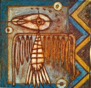 Schilderij getiteld "Condor" door Oscar Londoño, Origineel Kunstwerk, pigmenten Gemonteerd op Frame voor houten brancard
