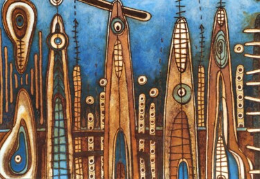 Pintura titulada "ciudad interior" por Oscar Londoño, Obra de arte original, Pigmentos