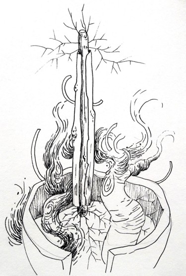 Drawing titled "Pequeño cultivo" by Oscar Torres Perez, Original Artwork, Gel pen