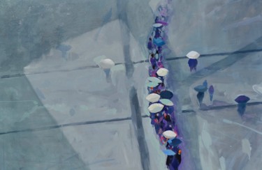 Peinture intitulée "Parapluies" par Oscar Torres Perez, Œuvre d'art originale, Huile