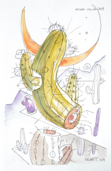 Peinture intitulée "Cactus 1" par Oscar Torres Perez, Œuvre d'art originale, Aquarelle