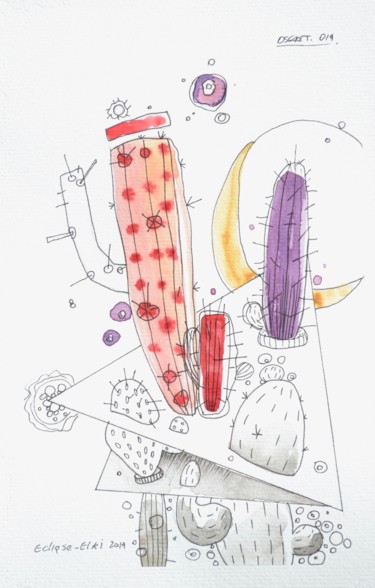 Картина под названием "Cactus 3" - Oscar Torres Perez, Подлинное произведение искусства, Акварель