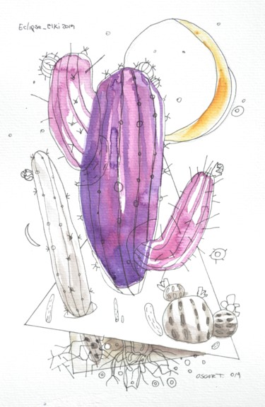 Peinture intitulée "cactus 5" par Oscar Torres Perez, Œuvre d'art originale, Aquarelle