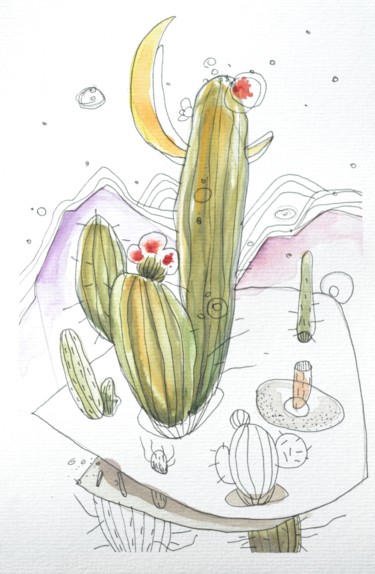 Peinture intitulée "Cactus 6" par Oscar Torres Perez, Œuvre d'art originale, Aquarelle