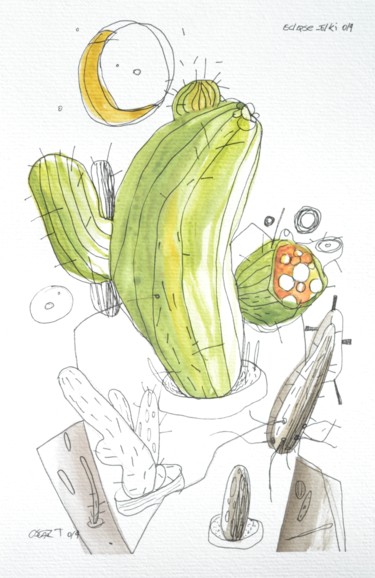 Peinture intitulée "Cactus 7" par Oscar Torres Perez, Œuvre d'art originale, Aquarelle