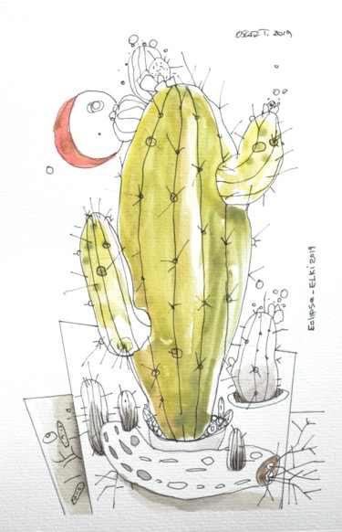 Pintura intitulada "Cactus 8" por Oscar Torres Perez, Obras de arte originais, Aquarela