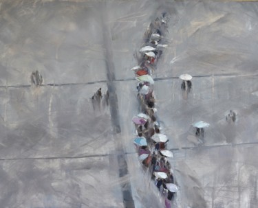 Peinture intitulée "foule en automne" par Oscar Torres Perez, Œuvre d'art originale, Huile