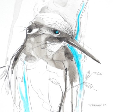 Рисунок под названием "Martin pêcheur 1" - Oscar Torres Perez, Подлинное произведение искусства, Чернила