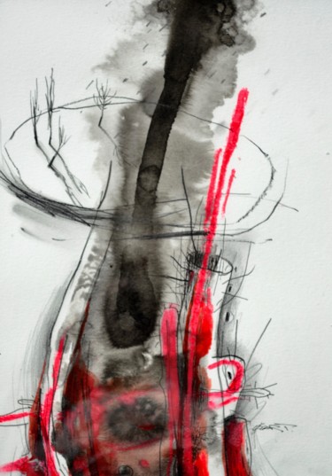 Schilderij getiteld "Pollution 1" door Oscar Torres Perez, Origineel Kunstwerk, Inkt