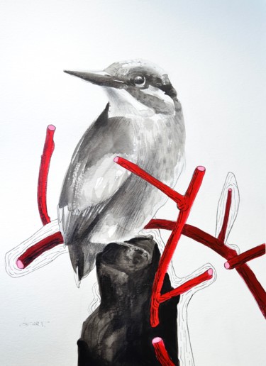 Malerei mit dem Titel "Martin pêcheur #art…" von Oscar Torres Perez, Original-Kunstwerk, Tinte