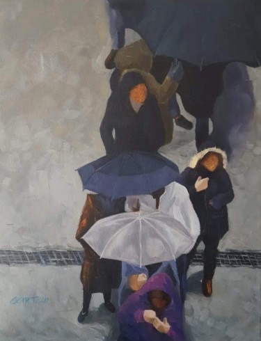Painting titled "Parapluies V" by Oscar Torres Perez, Original Artwork, Oil