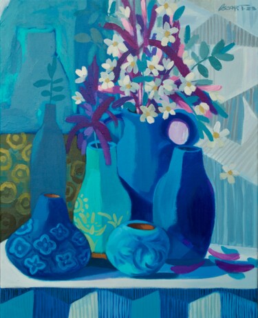 Painting titled "bodegon azul" by Oscar Torres Perez, Original Artwork, Acrylic