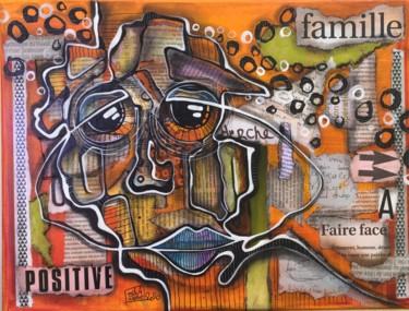 Painting titled "Famille" by Oshawane, Original Artwork, Acrylic Mounted on Wood Stretcher frame