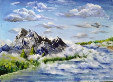 Картина под названием "Горы в тумане" - Елена Осинцева, Подлинное произведение искусства, Гуашь