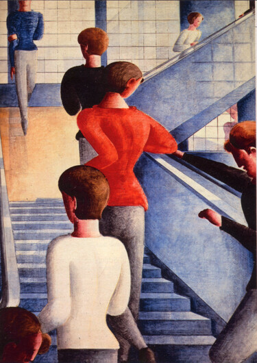 Malerei mit dem Titel "Bauhaus l'escalier" von Oskar Schlemmer, Original-Kunstwerk, Öl