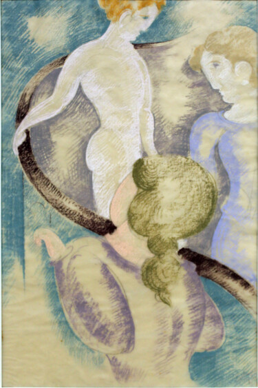Картина под названием "Trois personnages à…" - Oskar Schlemmer, Подлинное произведение искусства, Масло