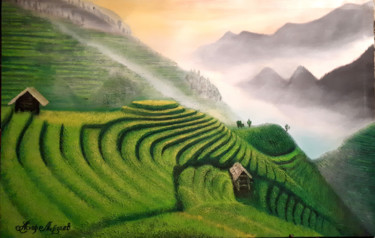 Картина под названием "Рисовые поля Китай" - Askar Mirzaev, Подлинное произведение искусства, Масло