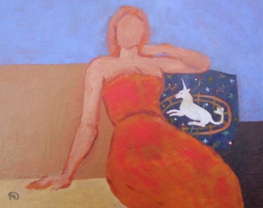 Peinture intitulée "The Unicorn Cushion" par Alan Embrée Osler, Œuvre d'art originale, Huile