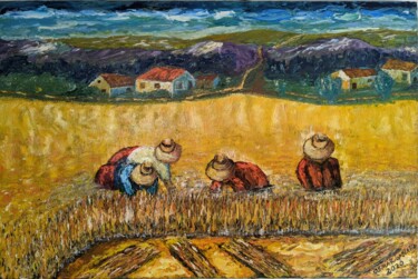 Pintura titulada "Campo de arroz" por Osmar Ropelatto, Obra de arte original, Oleo Montado en Bastidor de camilla de madera
