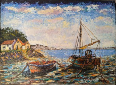 Painting titled "Barcos" by Osmar Ropelatto, Original Artwork, Acrylic Mounted on Wood Stretcher frame