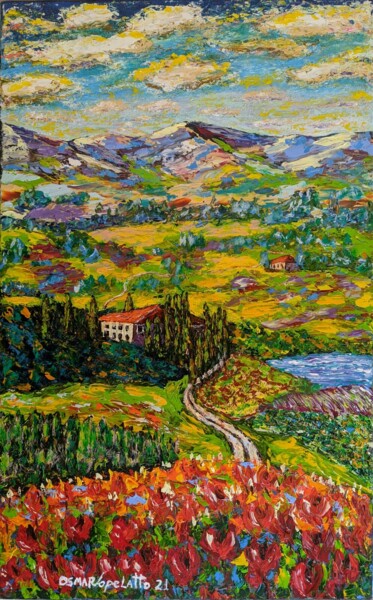 Painting titled "Primavera na Toscana" by Osmar Ropelatto, Original Artwork, Acrylic